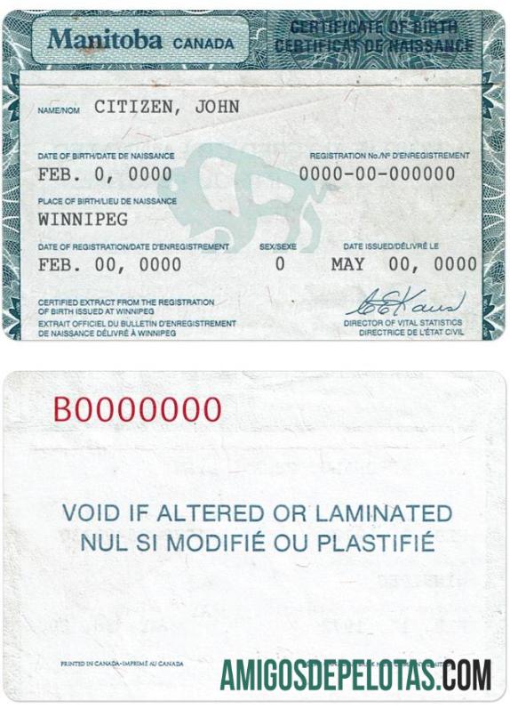 Para baixar modelo PSD de certidão de nascimento Canadá Manitoba TELA